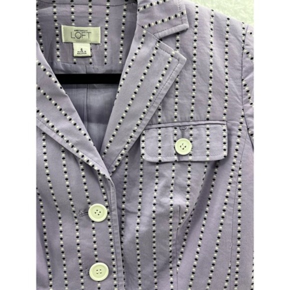 Ann Taylor LOFT Purple Stripe 3/4 Sleeve Button Front Blazer Jacket Size 6 - Picture 7 of 10